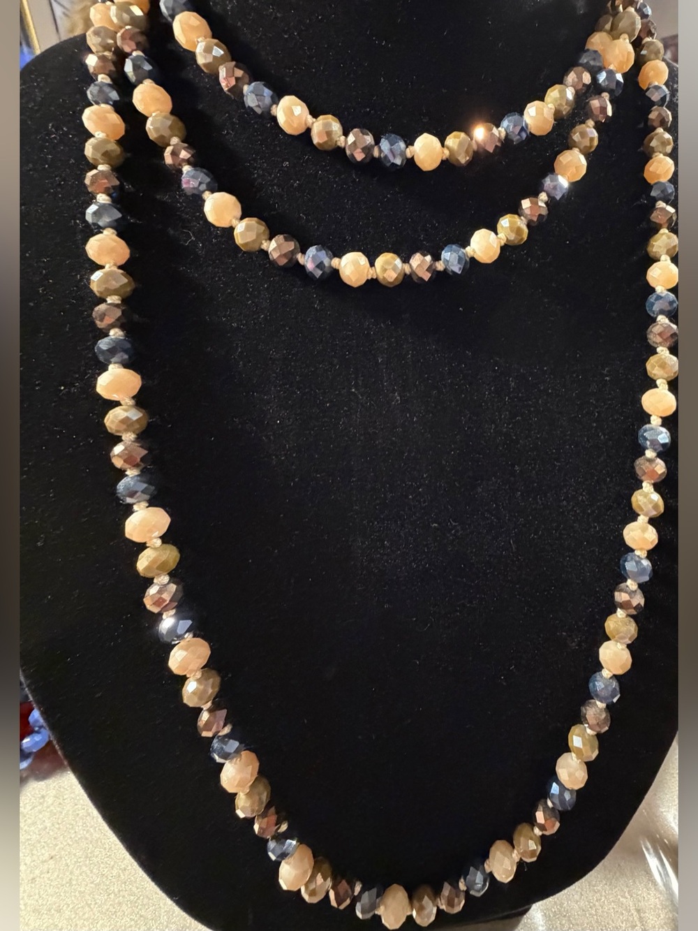 Layered Peach and Navy Faceted Bead Necklace - Women Jewelry